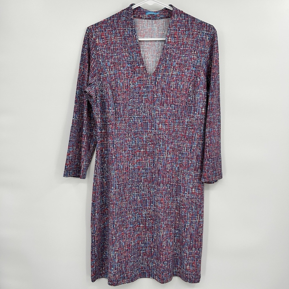 J. McLaughlin Ivana Dress Sz M Catalina Cloth 3/4 Sleeve Resort Coastal Stretch